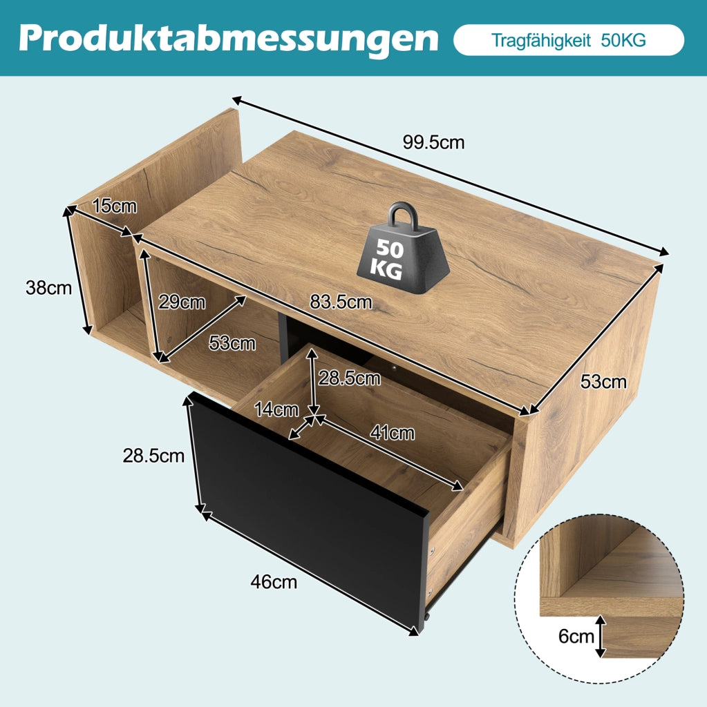 Sideboard multifunzione retro con LED, 99,5 x 53 x 38 cm