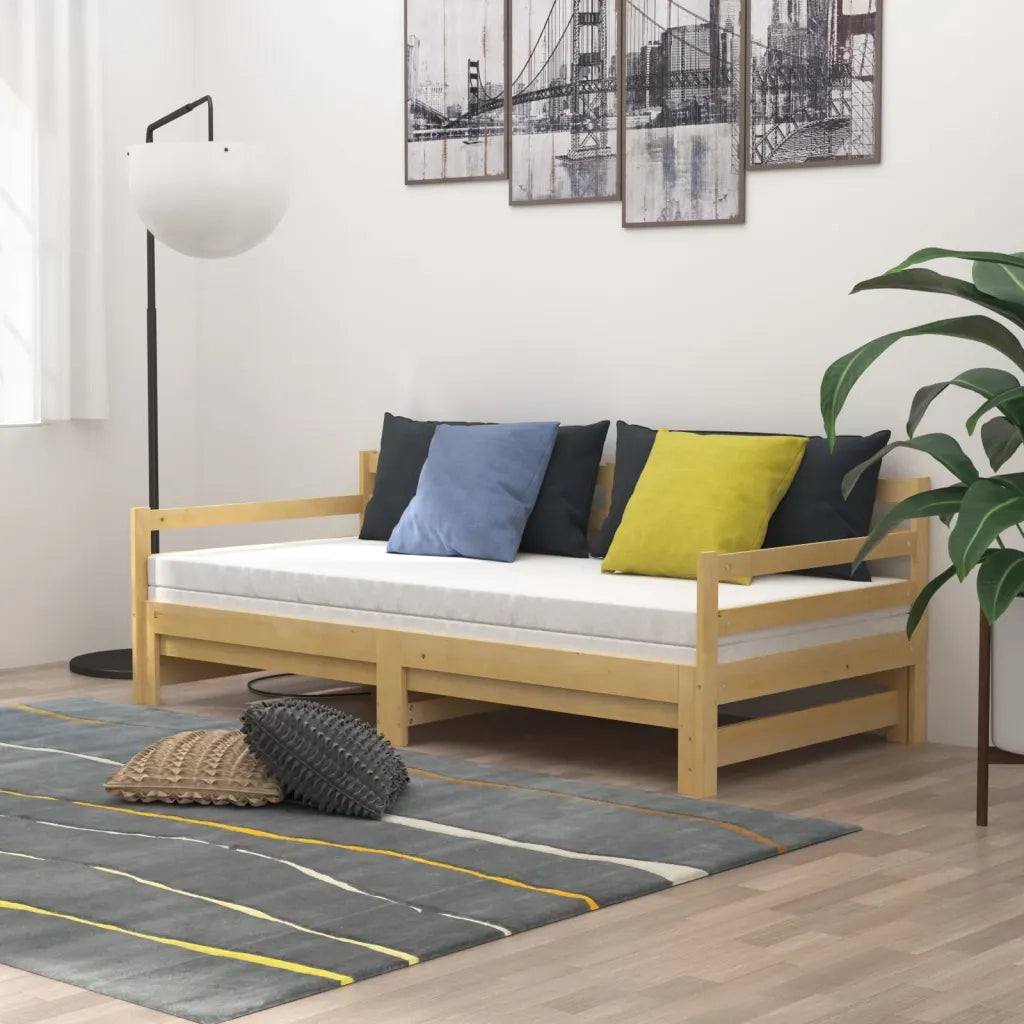 Divano Letto Estraibile in Legno Massello di Pino 2x(90x200) cm 806955