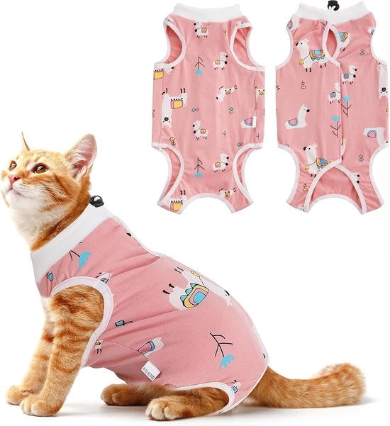 Kit di cura per gatti, abbigliamento protettivo, soffice, respirante, impermeabile, per donne, zona addominale, con collo regolabile (rosa, taglia L)