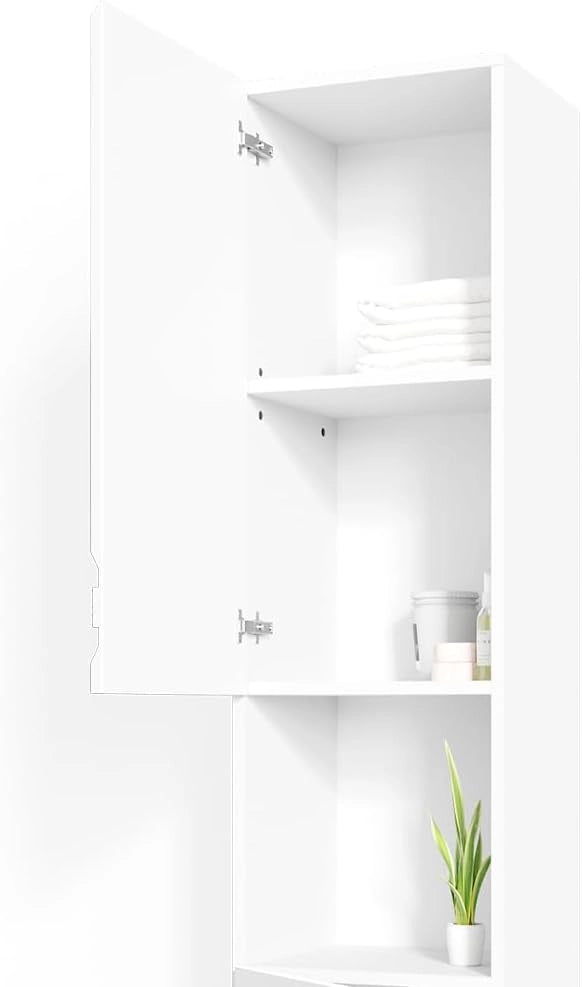 Mobile bagno alto Fredd, Bianco lucido, 36.4 x 190.5 cm, a parete con due ripiani interni regolabili
