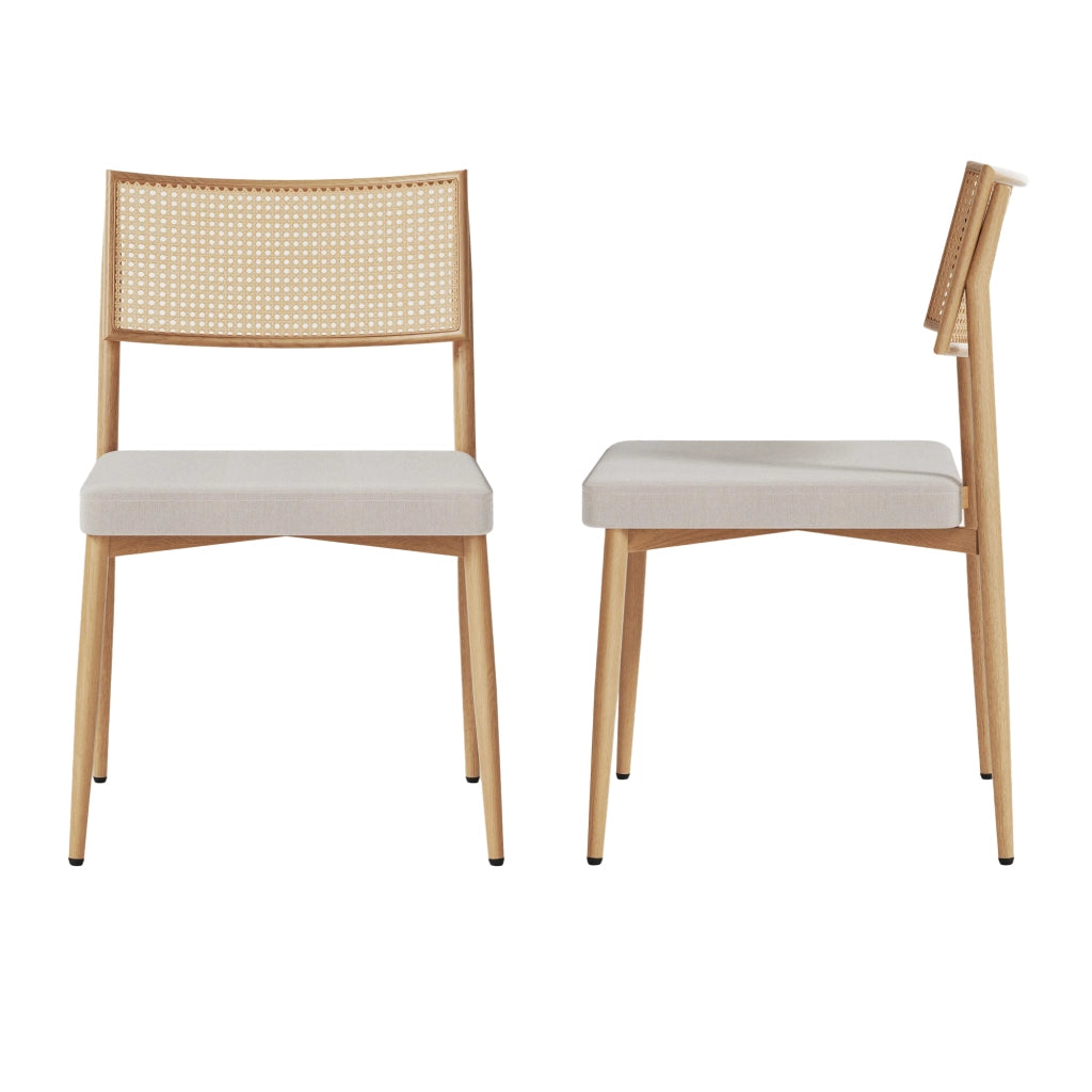 Set di 2 Sedie Jördfjok da Sala Pranzo Imbottite con Schienale Effetto Rattan / Beige [en.casa]