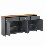 Sideboard in stile rustico grigio scuro e noce con 4 ante e 3 cassetti, 160 x 75 x 37 cm
