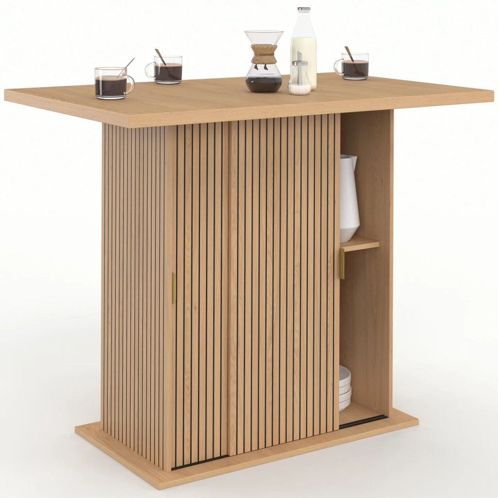 IDMarket - JULIETTE Isola centrale per 4 persone, 110 cm, gamba centrale con contenitore, effetto doghe, doghe in legno