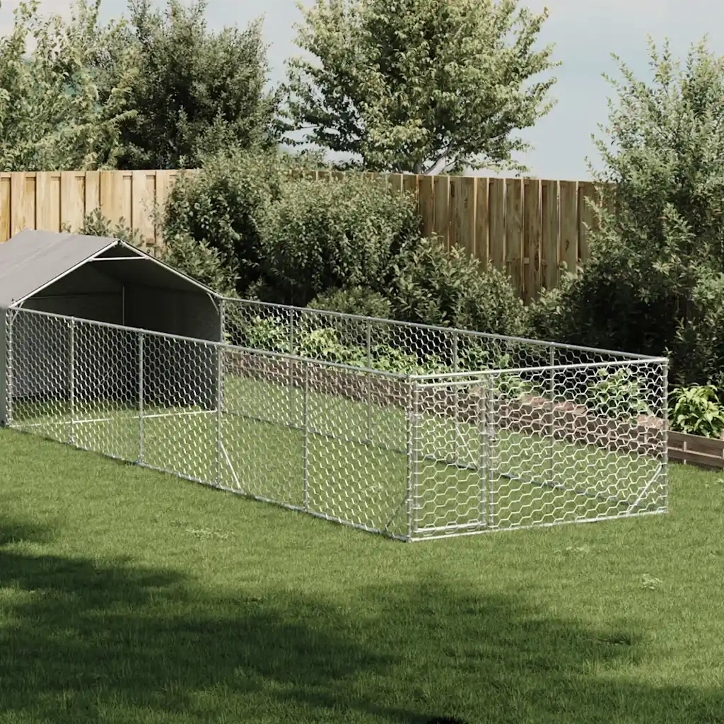 vidaXL Cuccia per Cani da Esterno con Recinto 8x2x1,5m Acciaio Zincato