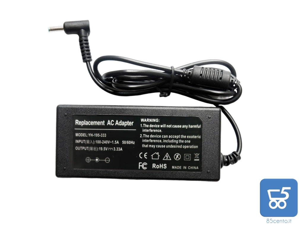 Alimentatore Compatibile HP 65W 19.5V 3.33A Spinotto Blu 4.5 x 3.0 Nuovo