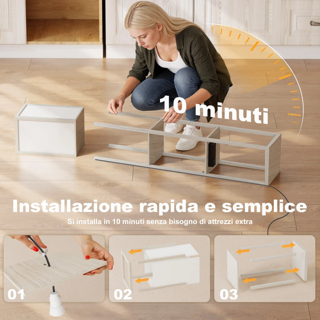 Lampada da Terra con Ripiani, Luce Regolabile, Interruttore a Pedale e Porte USB, Bianco e Rovere