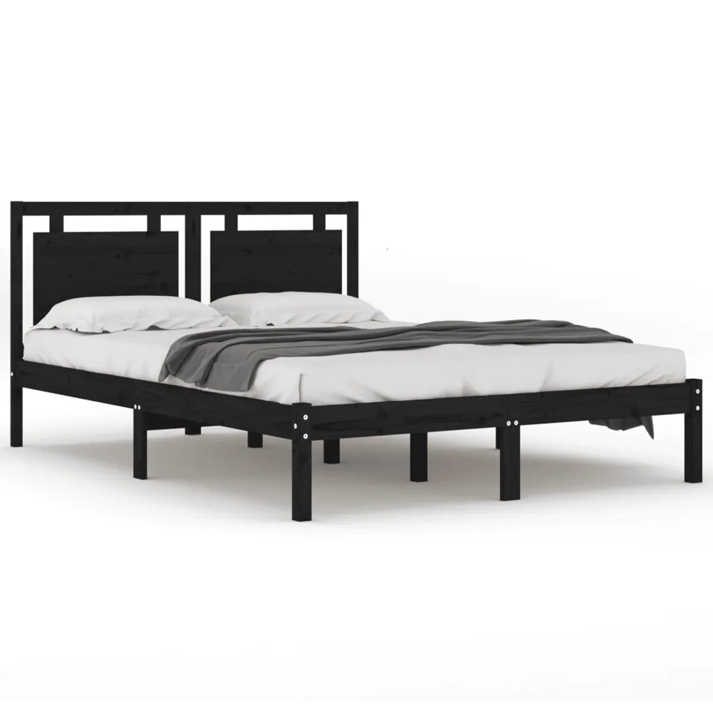 Giroletto-Struttura Letto Nero in Legno Massello 200x200 cm 111845
