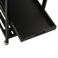 Carrello da Cucina con Ruote, Mensola e Porta Bottiglie, Piano in Acciaio Inox, 60L x 40P x 85A cm, Nero