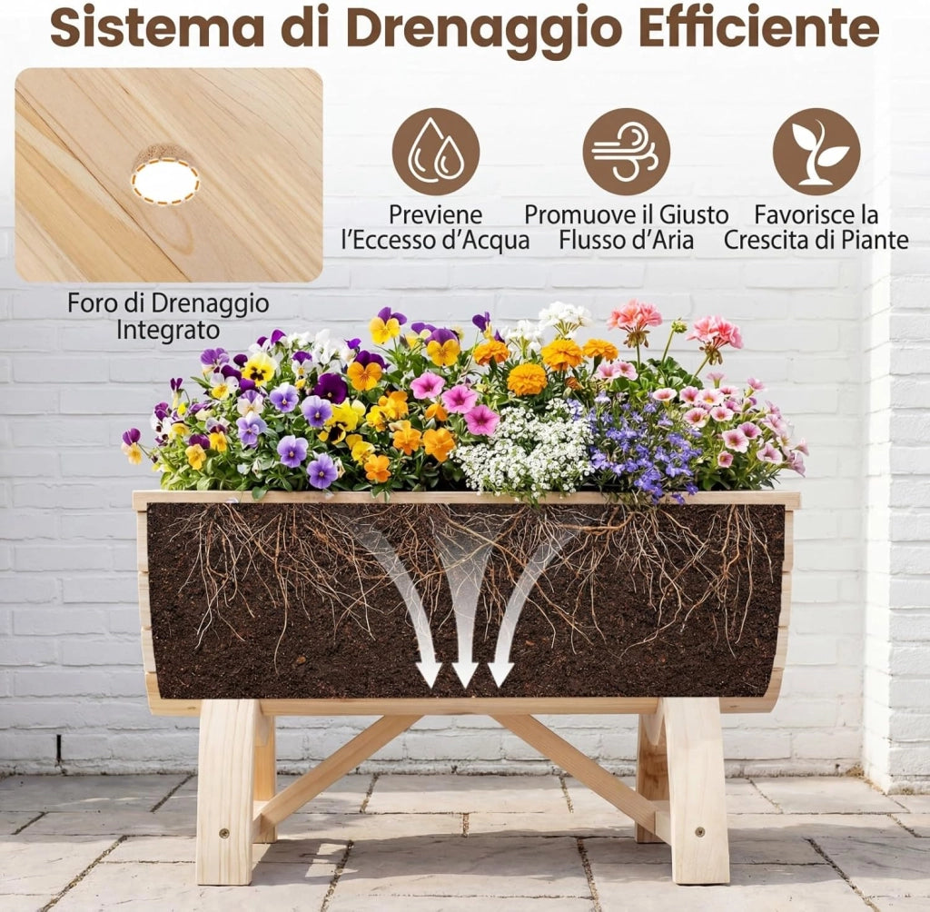 2 Fioriere Rialzate da Esterno in Legno Massello con Gambe Robuste e Foro di Drenaggio Integrato, Fioriere Elevate da Esterno ed Interno per Fiori, Erbe Aromatiche e Verdura