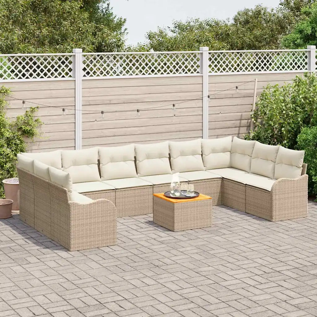 Set Divano da Giardino 11 pcs Beige e Crema polyrattan 3356174
