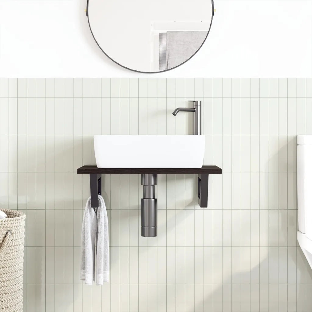 Ripiano a Parete per Lavabo-Mensole a Muro in Acciaio e Massello di Rovere 627137