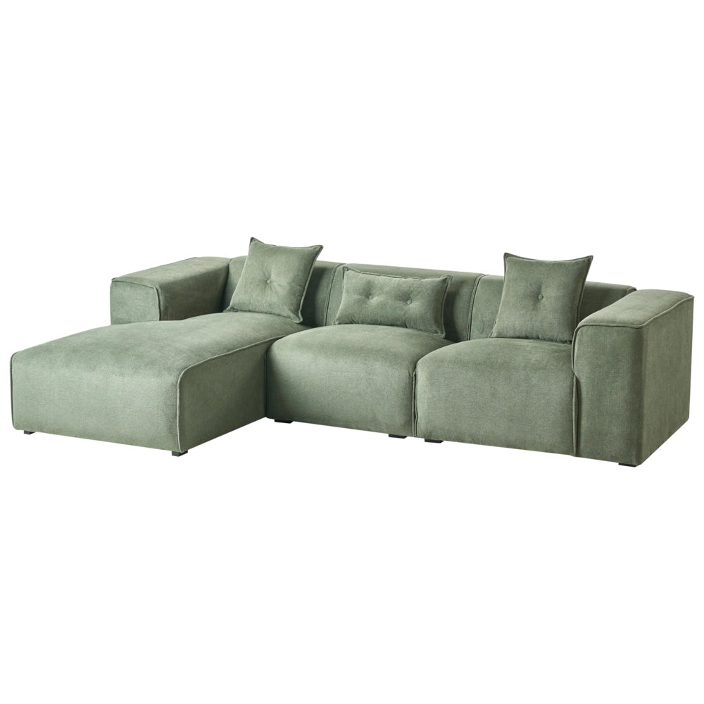 Divano Angolare Ciniglia Verde Scuro 3 Posti Cuscini Extra versione sinistra stile Moderno