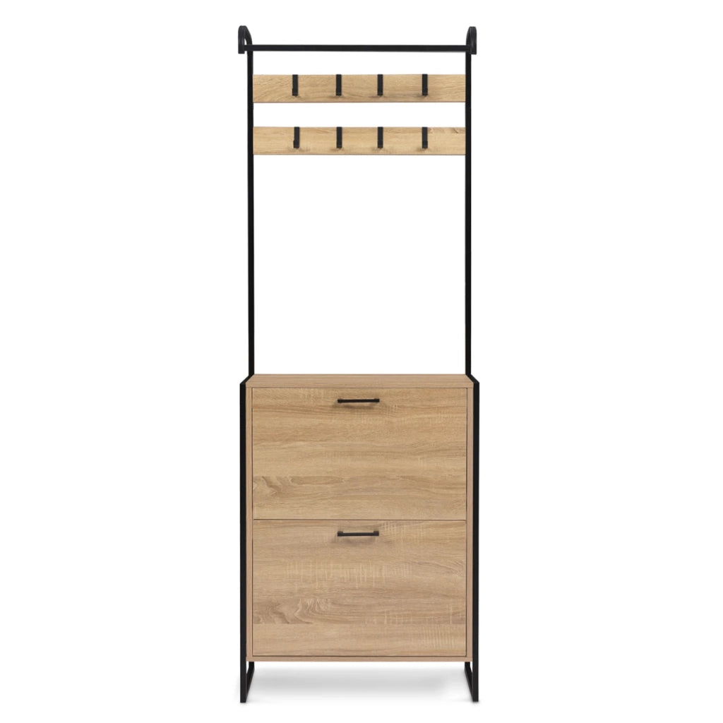 IDMarket - Mobile da ingresso, appendiabiti e scarpiera 2 ante di design industriale DETROIT