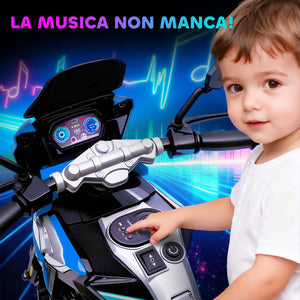 Moto Elettrica per Bambini 12V con Rotelle Specchietti e Poggiapiedi in PP e Metallo Blu