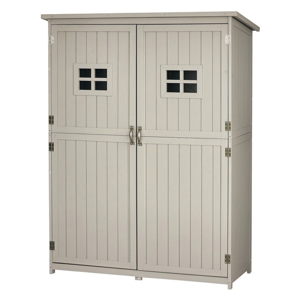 Armadio da Giardino ¨C Xylo ¨C Legno Massif di Abete Grigio 127,5x50x164cm 2 Ante 2 Finestre