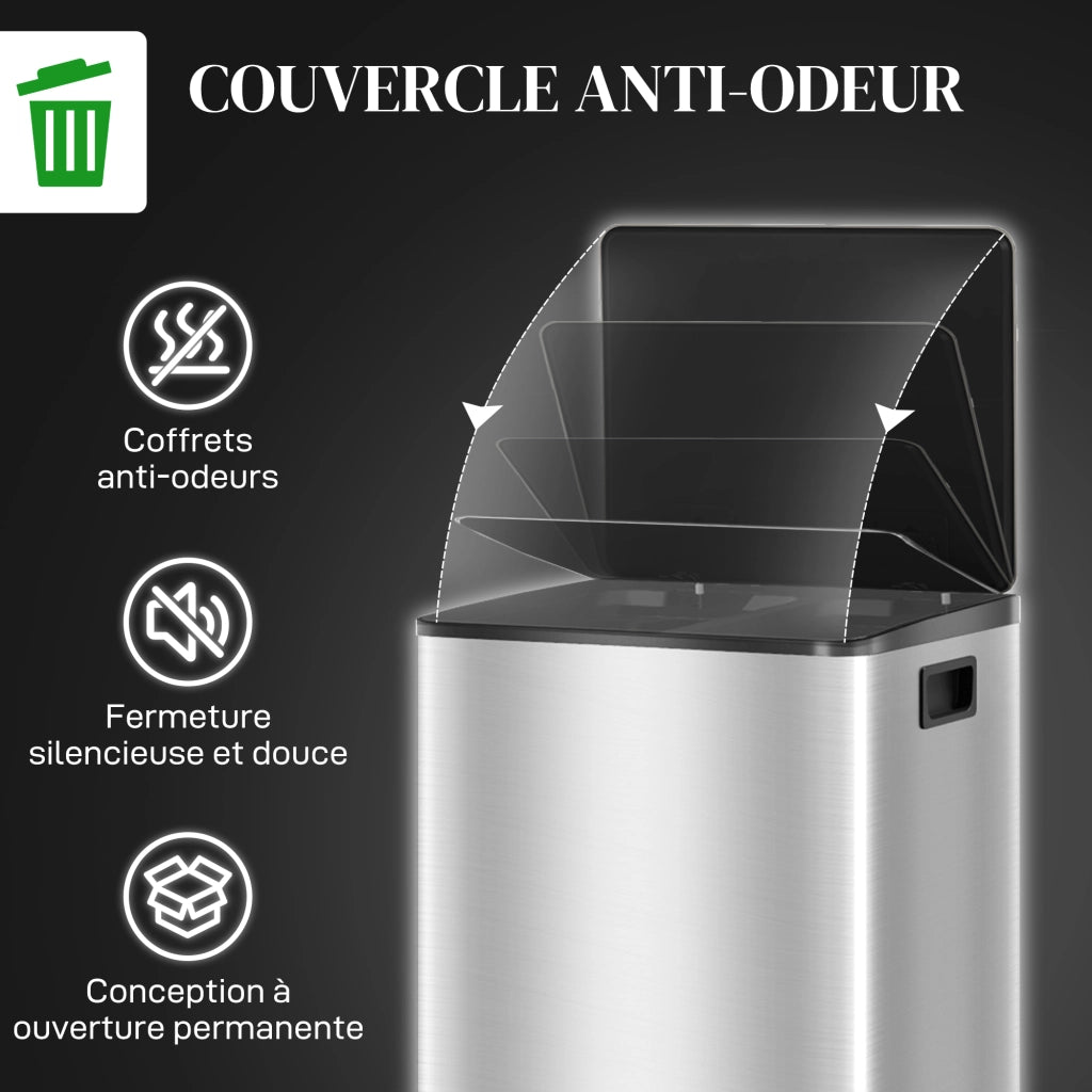 Bidone 2 Compartimenti 60L con Pedale ¨C Zephmum ¨C Acciaio Inossidabile 43x35x75cm
