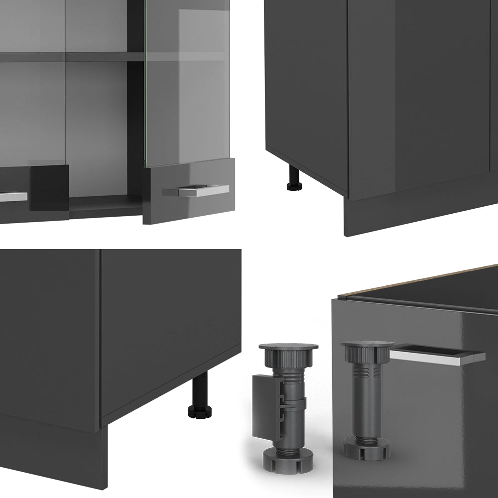 Vicco Cucina componibile Antracite lucido/antracite 300 cm con armadio alto, PL Rovere