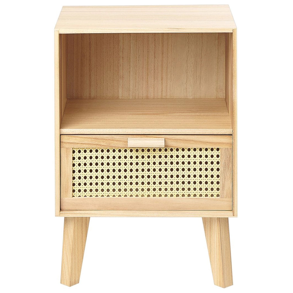 Comodino 1 cassetto con ripiano rattan e marrone chiaro 40 x 30 cm boho camera da letto salone