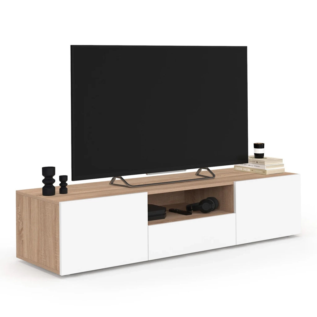 IDMarket - Mobile TV ELI 140 cm in faggio con ante bianche