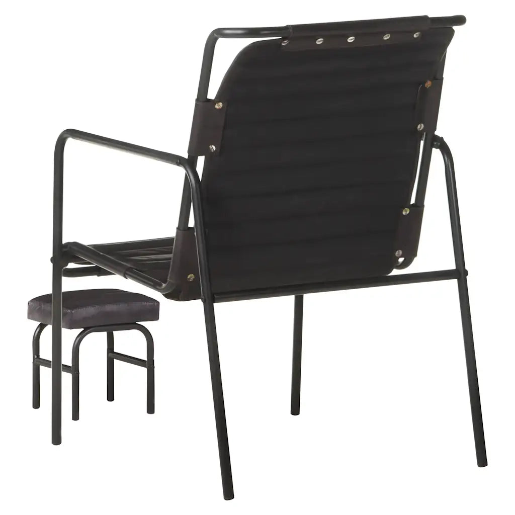Poltrona Relax | Sedia Relax con Poggiapiedi Nera in Vera Pelle