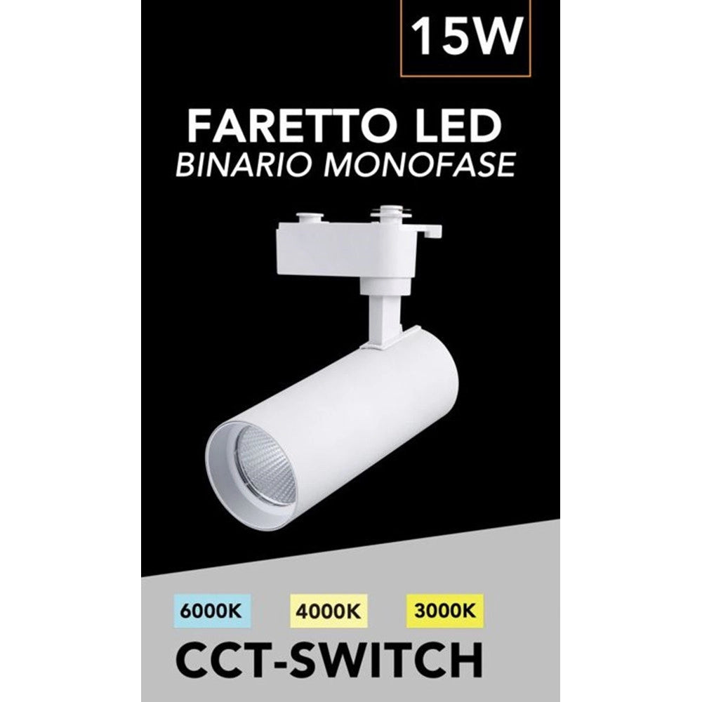 Trade Shop - Faretto Led 15w Orientabile Per Binario Monofase Direzionabile Cct Switch Ip20 Fm-15w-3c -