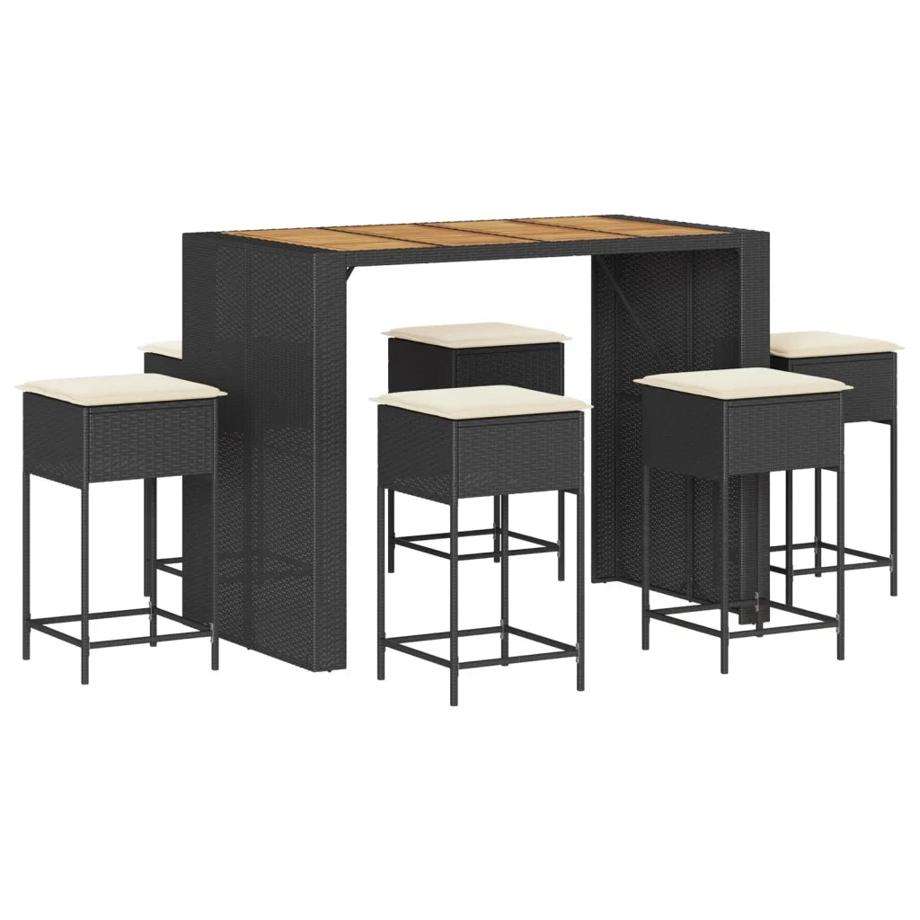 Set Bar da Giardino 7 pz con Cuscini in Polyrattan Nero 3261517
