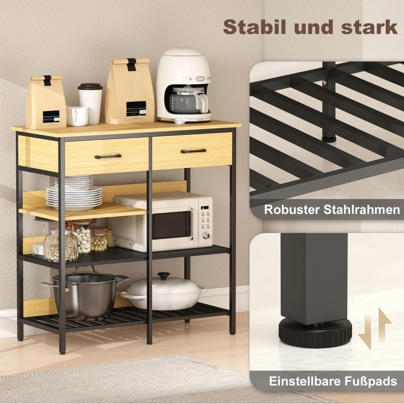 Credenza industriale con 2 cassetti e 3 ripiani aperti