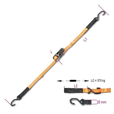CINGHIA A TRAZIONE 2 GANCI+ASOLE+CRIC 8188CG ROBUR - L.MT 5 H.MM 25 KG 400- 2 pezzi