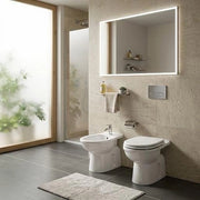 Sanitari a pavimento con scarico a muro Karla Rak Ceramics: WC, Bidet, Copriwater Bianco