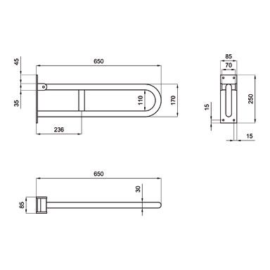 Barra di sostegno ribaltabile per bagno disabili (rinforzata) - Misura: 65 cm