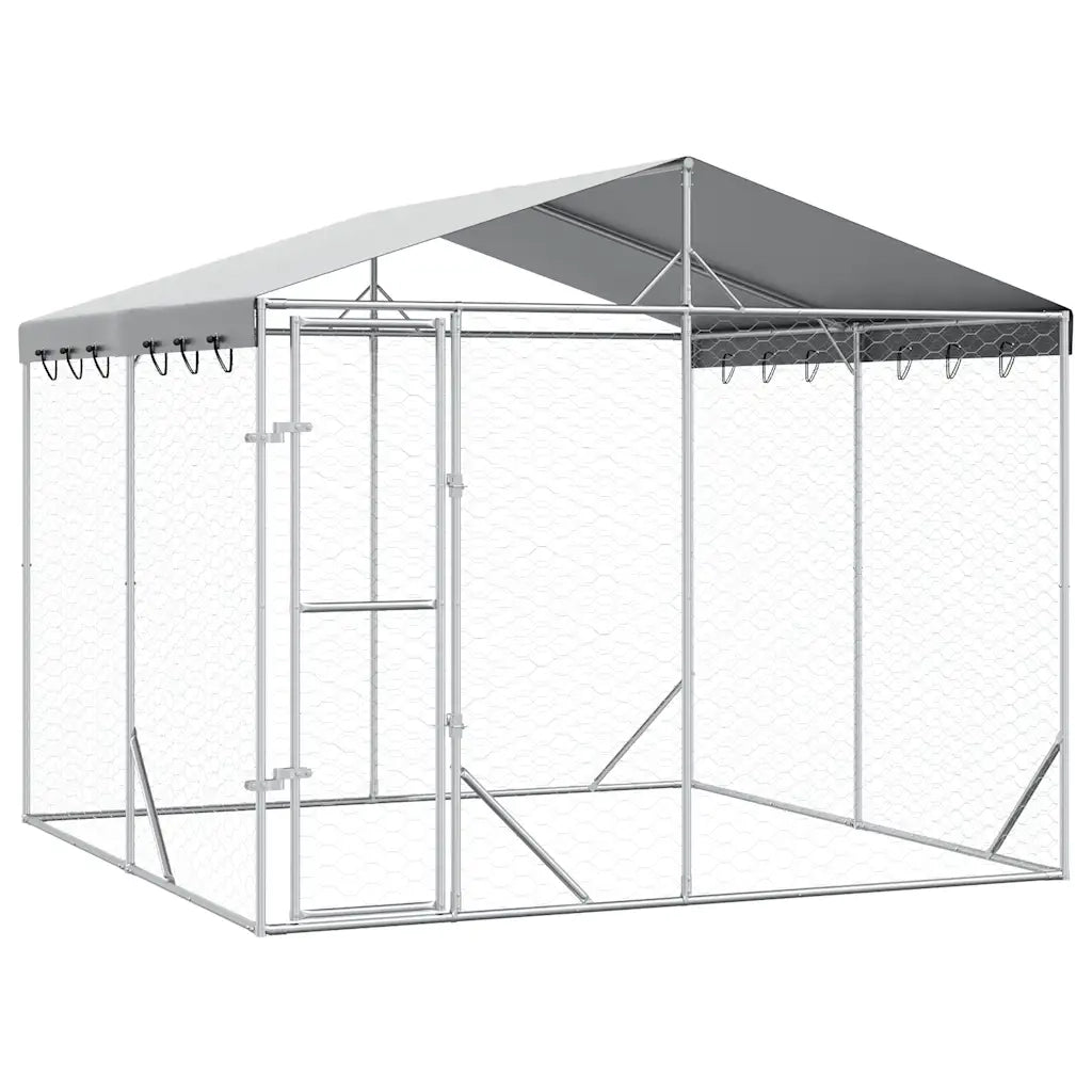Cuccia Cani da Esterno Tetto Argento 3x3x2,5 m Acciaio Zincatocod mxl 117733