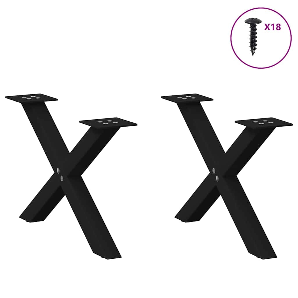 Set di 2 gambe regolabili per tavolino da caffè a forma di X 60 x 30 cm stile moderno acciaio nero 02_0057155