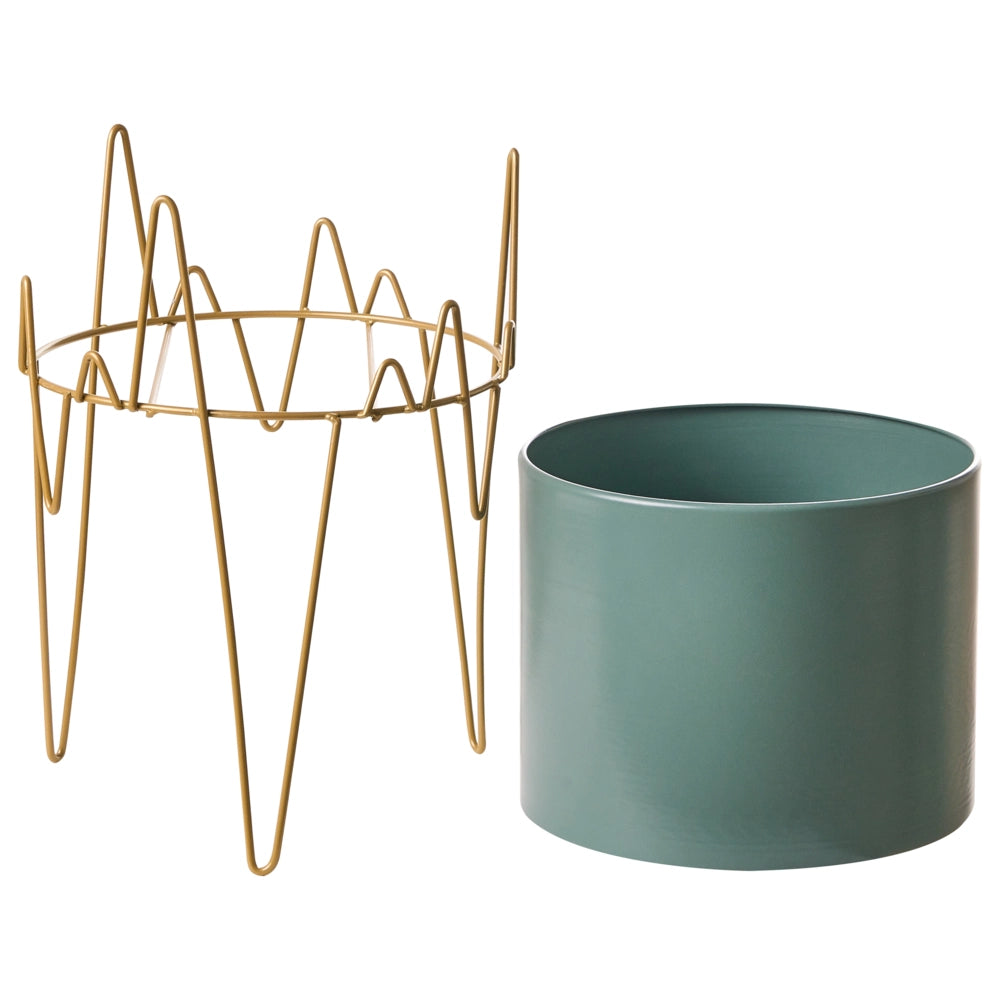 Vaso per Fiori Moderno con Piedistallo 28 x 28 x 50 cm in Metallo Verde