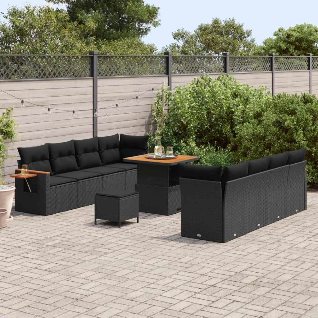 Set Divano da Giardino con cuscino 11 pcs Nero