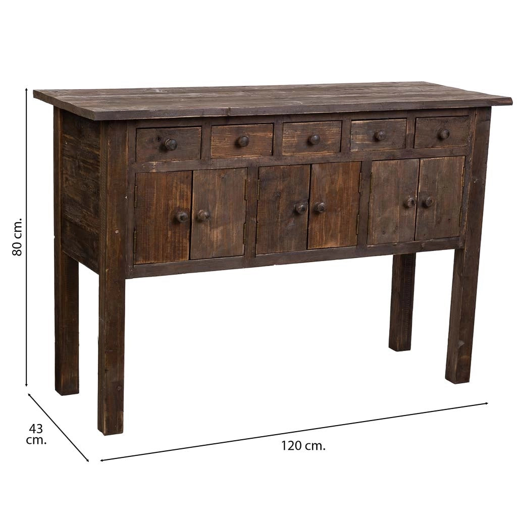 Credenza in legno con 5 cassetti e 6 ante marrone 120x43x80h cm