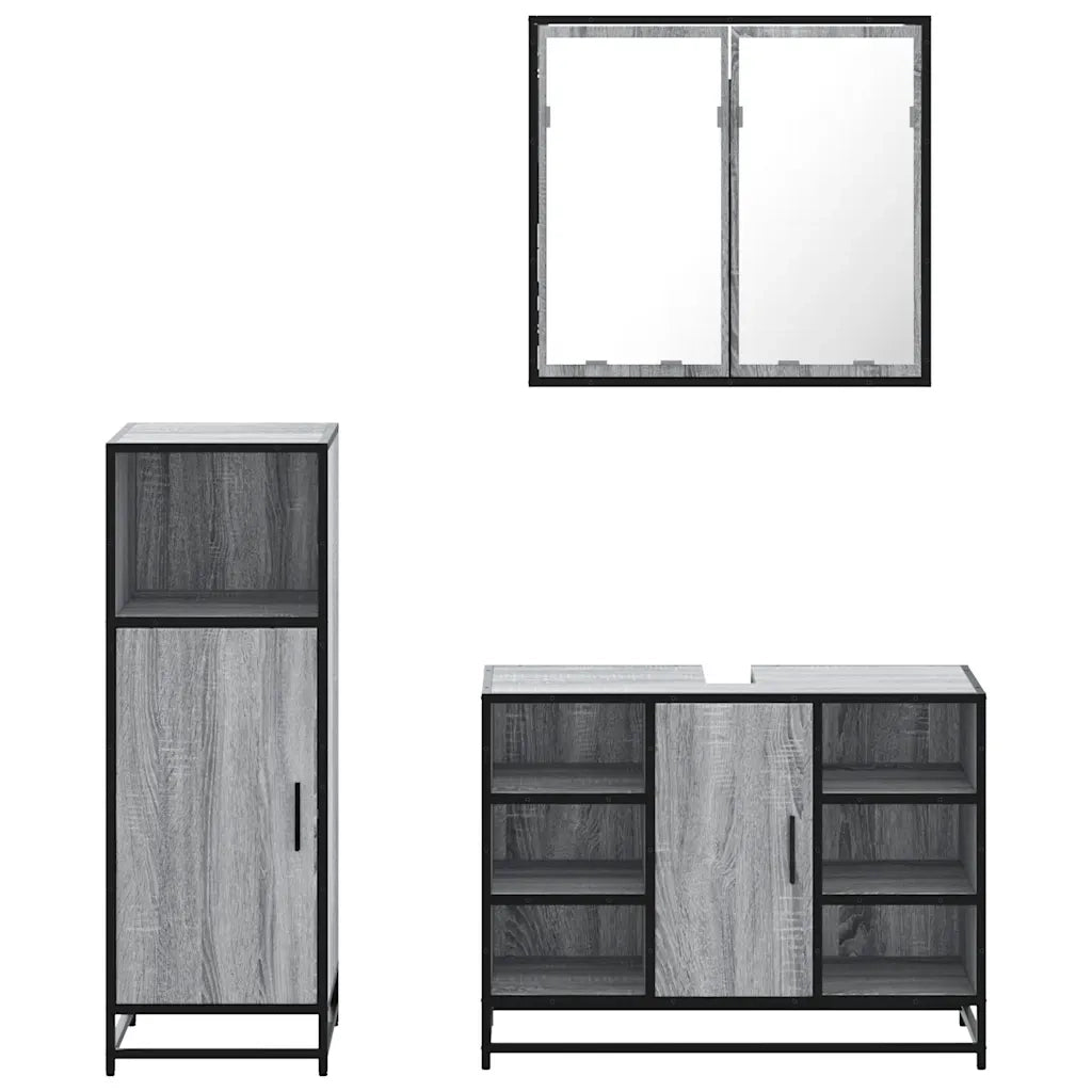 Set Mobili da Bagno 3 pz Grigio Sonoma in Legno Multistrato