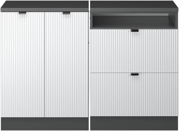 Set di mobili sottotetto Rion, Ondulazione bianca, 120 cm Set di 2 carcasse armadio profondità 60 cm, adatto per il salvaspazio sotto tetti spioventi