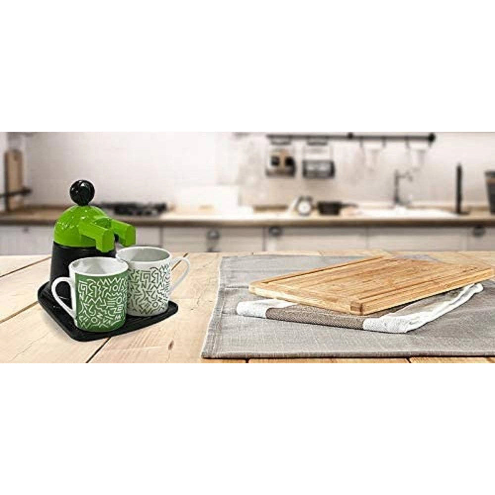 Trade Shop - Caffettiera Mini Express Con 2 Tazze In Ceramica Caffe' Colori Assortiti -