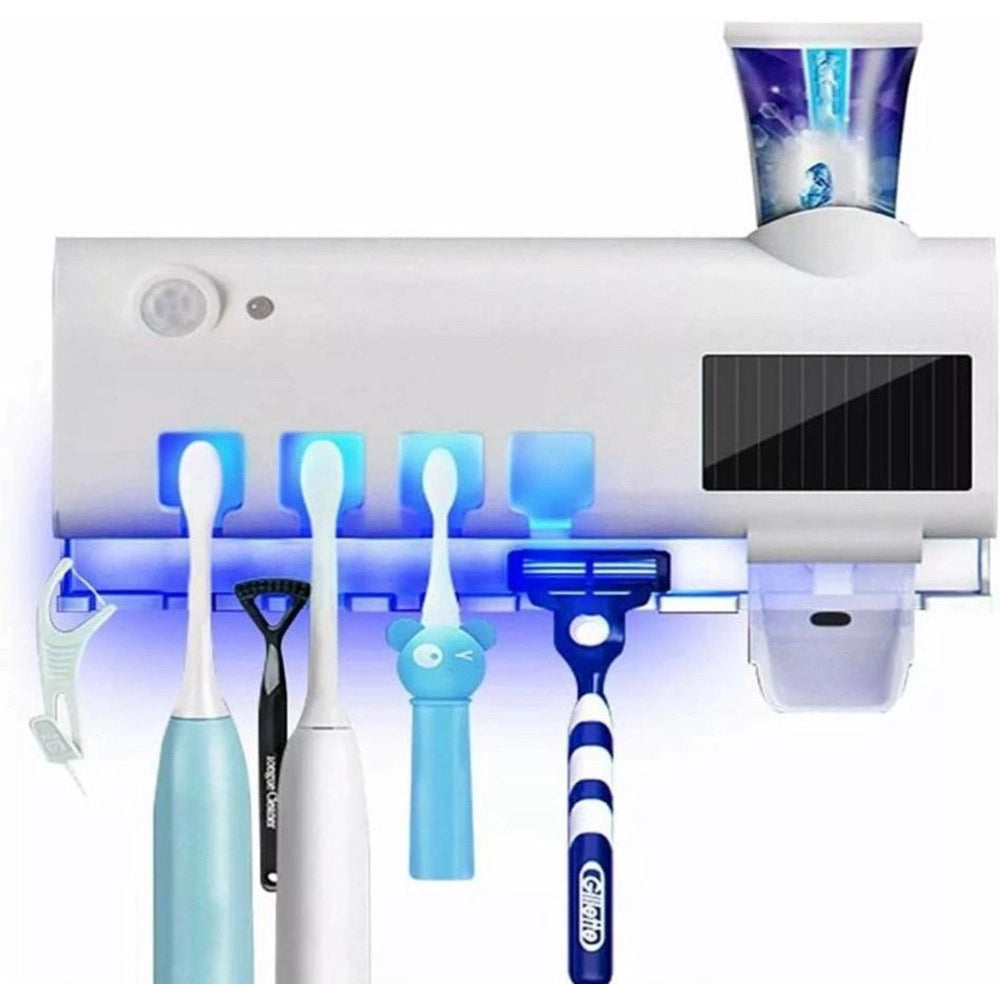 Trade Shop - Sterilizzatore Porta Spazzolino Denti Con Dispenser Dentifricio Organizer Parete Bagno Uv -