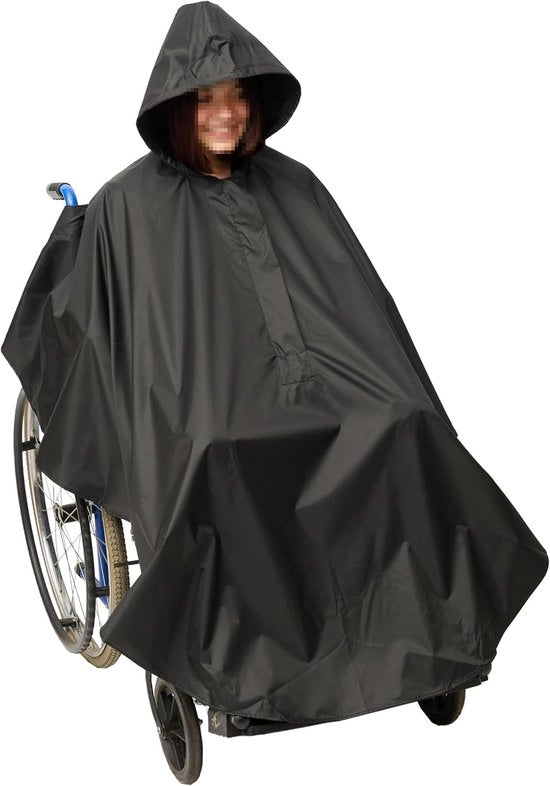 Poncho per sedia a rotelle - Impermeabile poncho per sedia a rotelle - Protezione contro vento e pioggia - Copertura completa - Protezione contro il cattivo tempo - Reutilizzabile e impermeabile - per sedia a rotelle e scooter - Nero