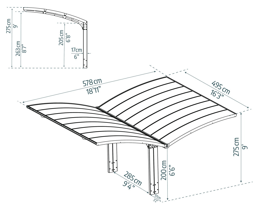 Carport Doppio in Alluminio Arizona Wave 6 X 5   m
