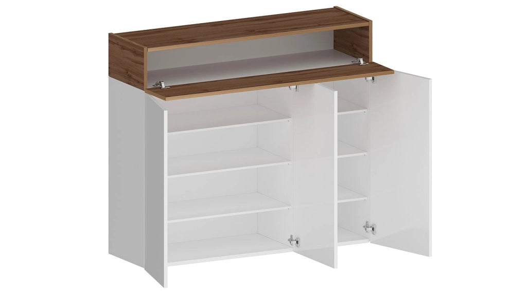 Scarpiera 3 Ante e 1 Ripiano a Ribalta 114x35x100 cm Savona 3A 1R Bianco Opaco/Rovere Wotan