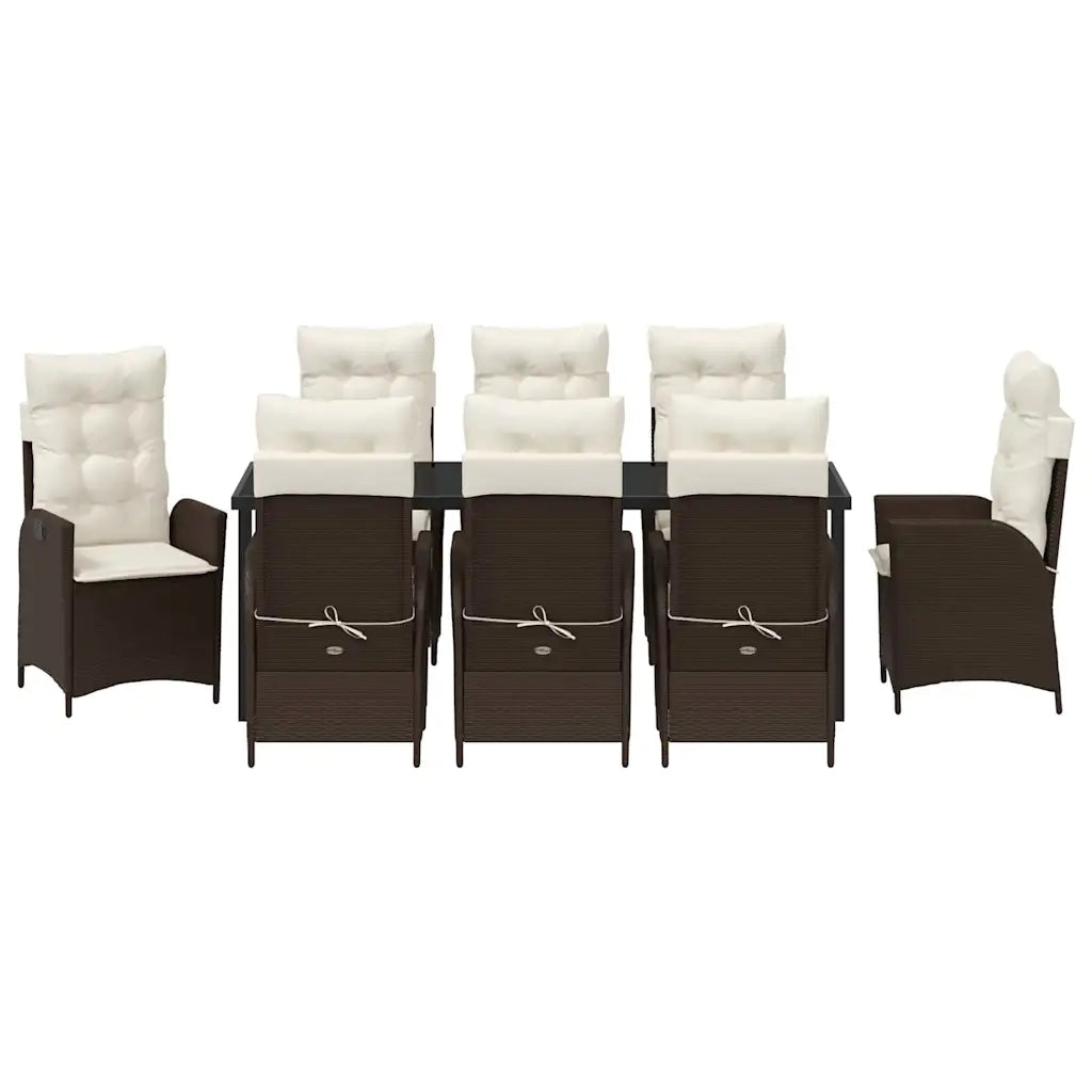 Set da Pranzo per Giardino con cuscino 9 pcs Marrone polyrattan 3380497