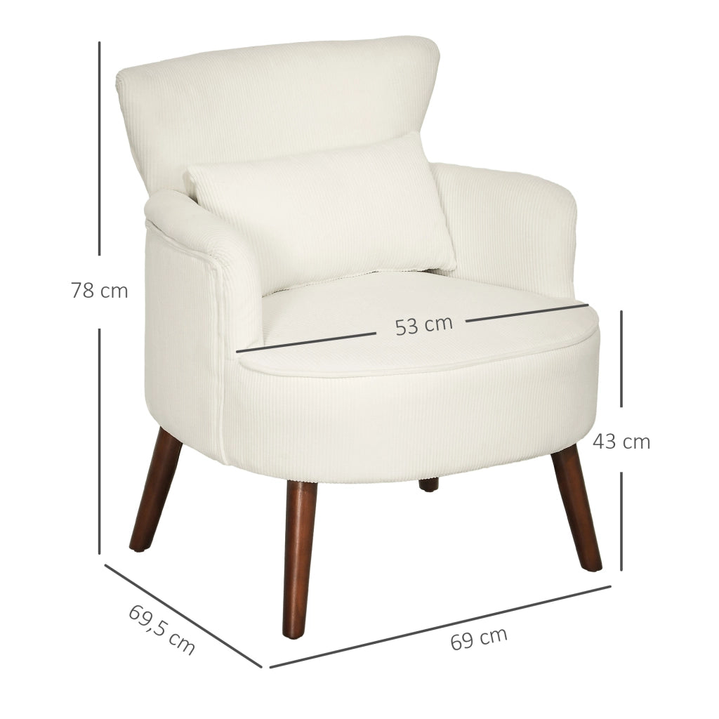 Poltrona imbottita con schienale alto, braccioli curvi e gambe in legno, crema bianco