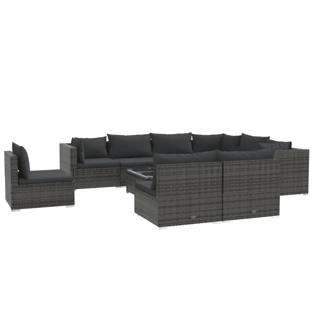 Set Divani da Giardino 10 pz con Cuscini in Polyrattan Grigio 3102589