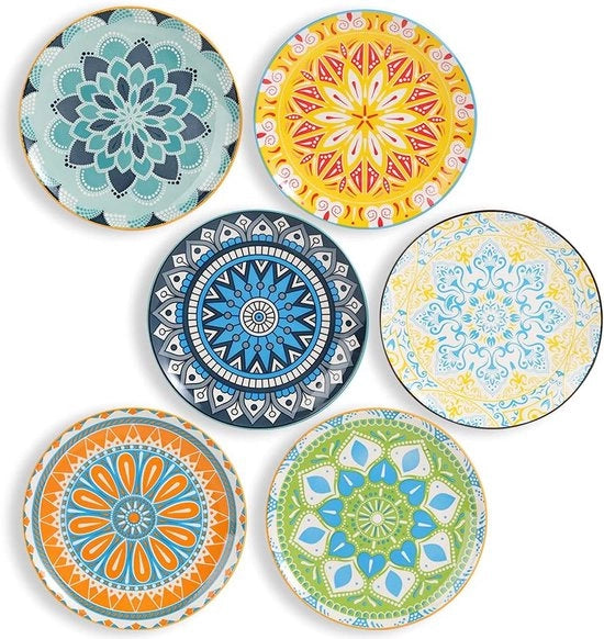 Set di Piatti 20 cm - Piatti per Insalata e Dessert | Piatti per Antipasto e Primo - Piatti Colorati - Piatto da Cucina in Cotto - Set da 6 - Sicuro per Lavastoviglie e Microonde