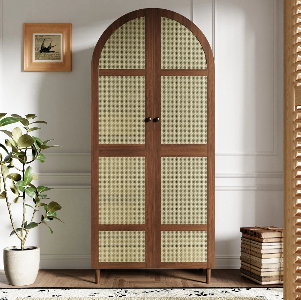 Armadio guardaroba 80x50x179 cm noce， ante arrotondate， con cassetto