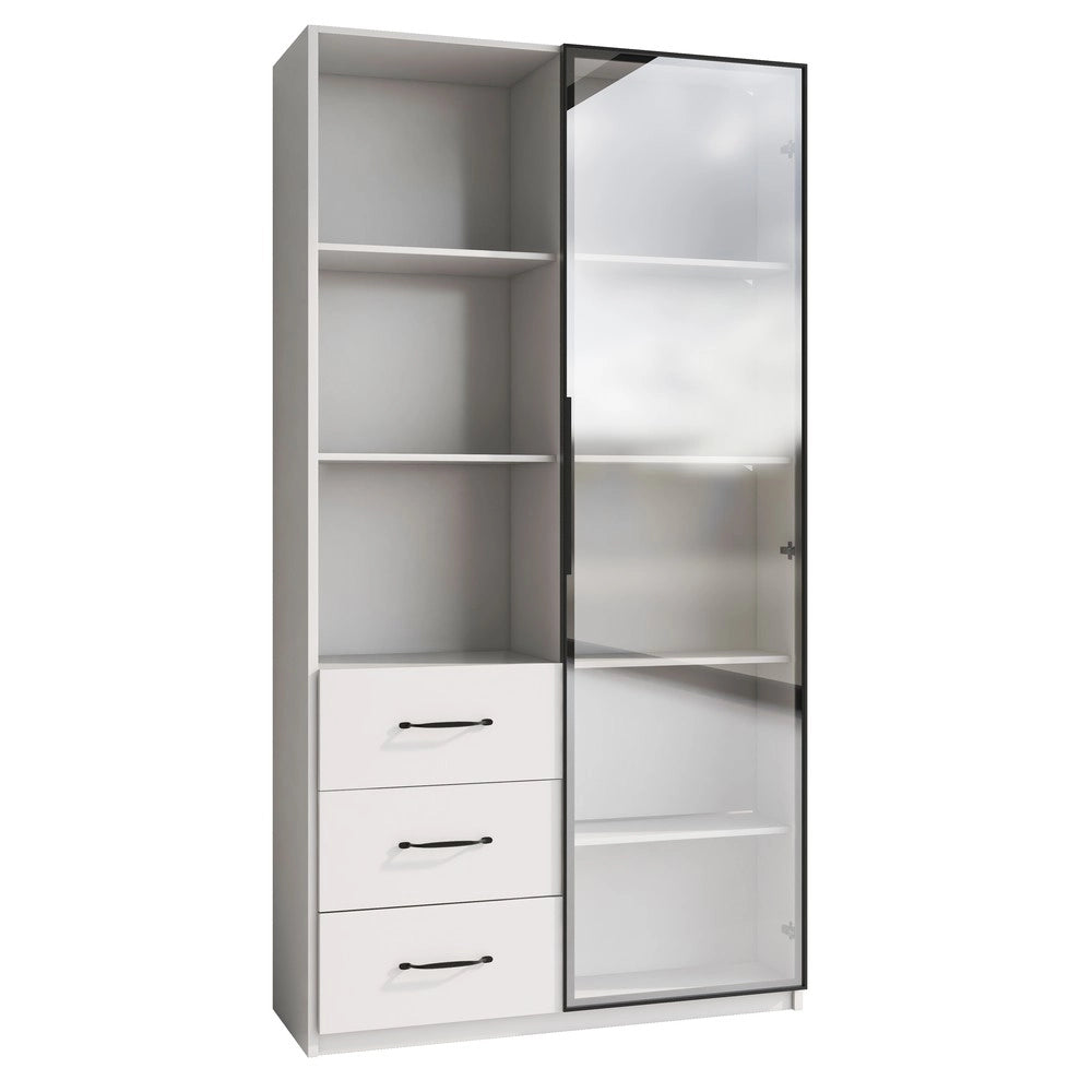 Vetrina LED con Libreria ¨C Xylo ¨C Vetro Temperato, 3 Cassetti, 80x40x160 cm