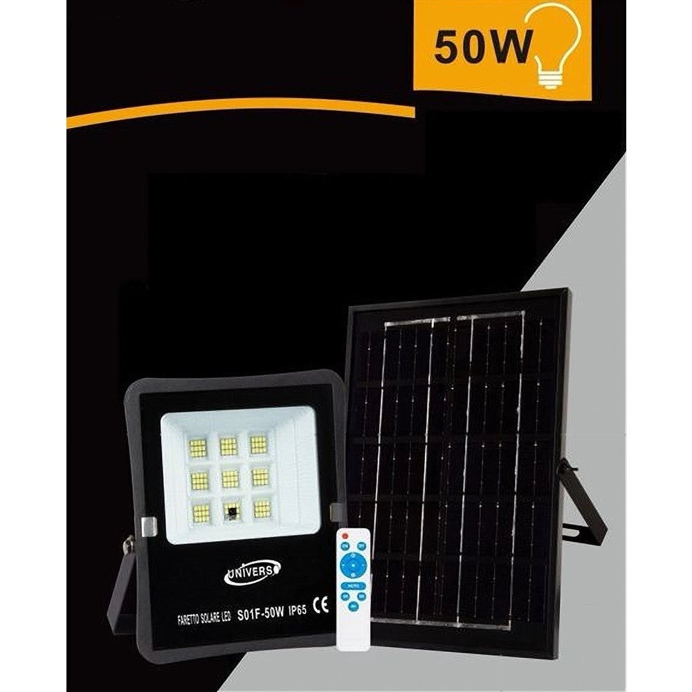 Trade Shop - Faretto Faro Led Solare 50 W Telecomando Ip65 Luce Bianca Fredda 6500k S01f-50w -