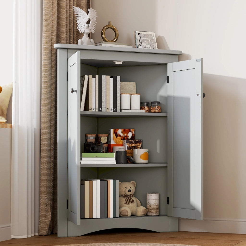 Mobile angolare con 2 ante e 3 vani; antiribaltamento - per bagno - 61.5×80 cm - grigio